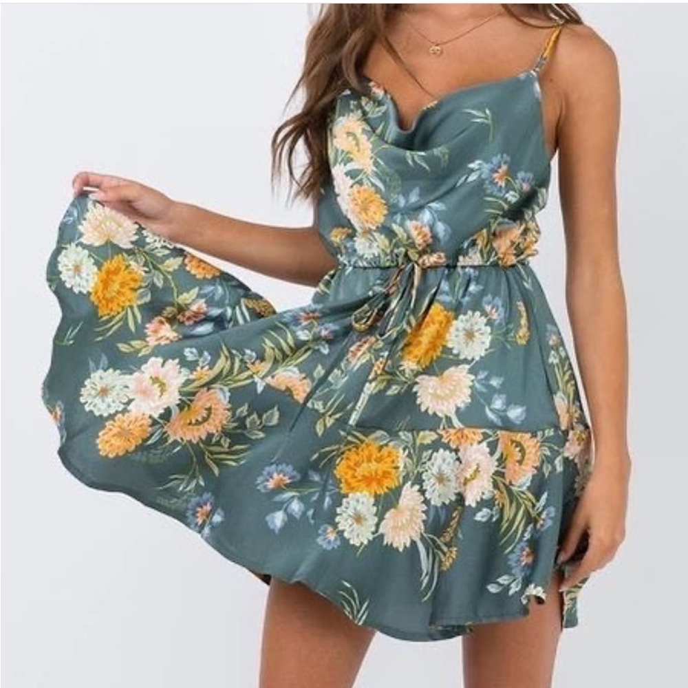 Princess Polly green floral mini dress